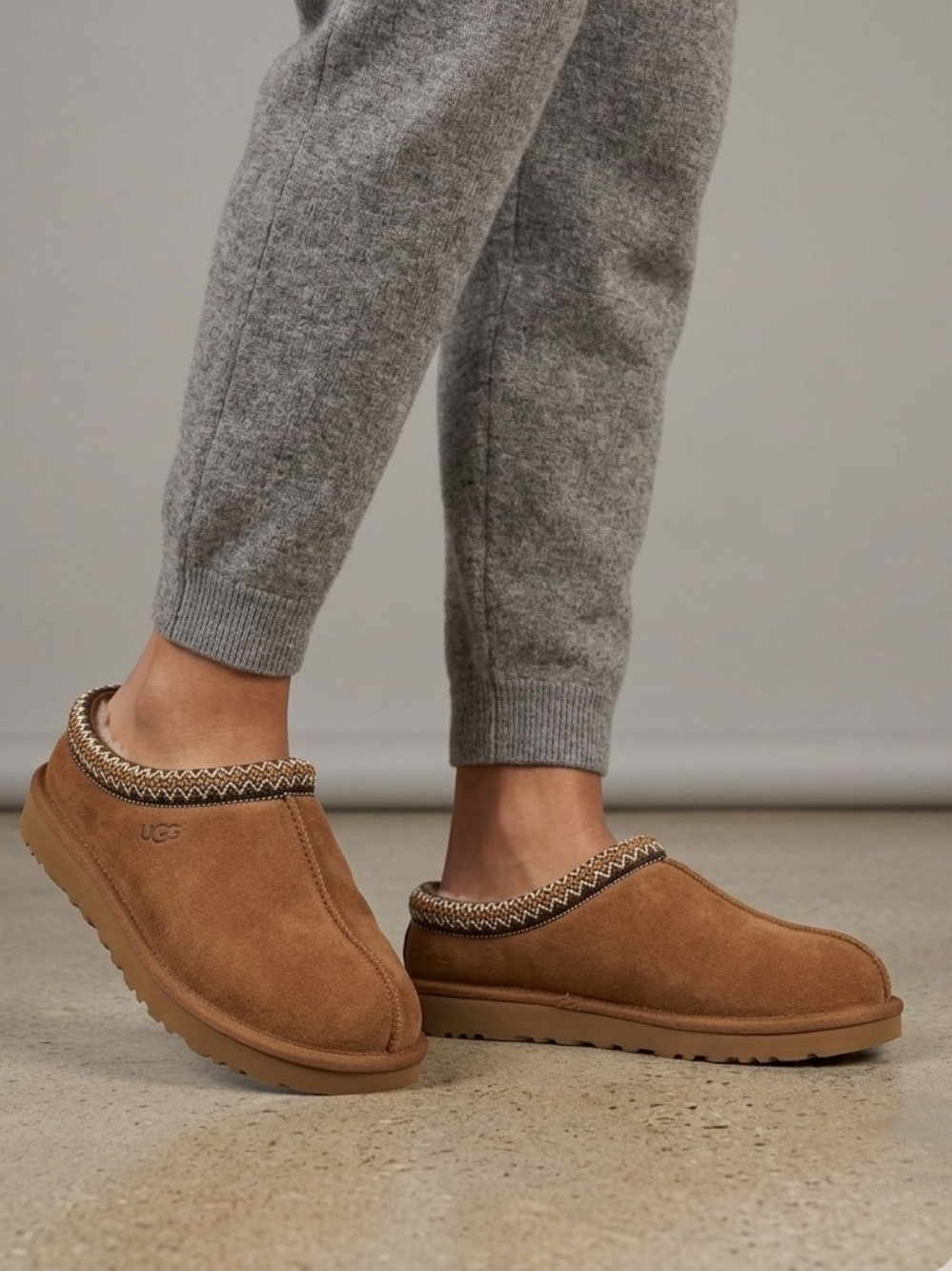 UGG Tasman Chestnut Suede Slip-On Clog with Braided Trim Size 5